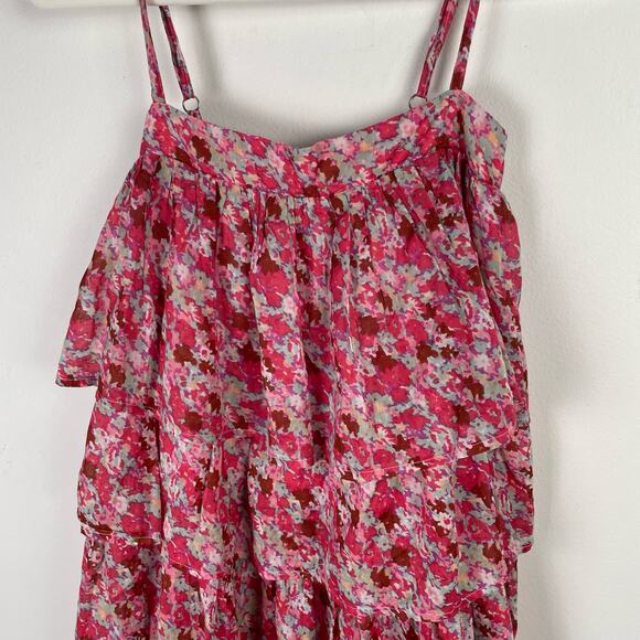 Free People Talia Tunic Top Minidress Size S Pink Floral Tiered Spaghetti Strap - Picture 6 of 12
